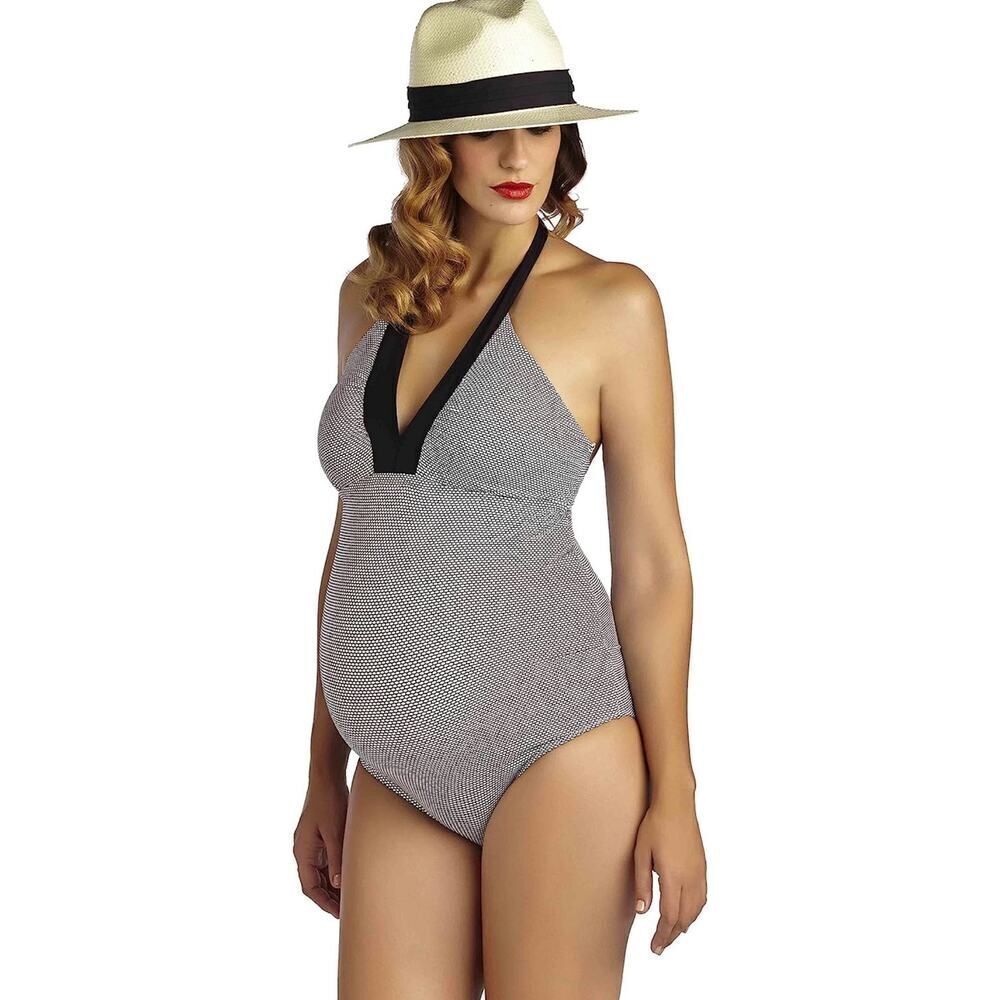 PEZ D'OR Maternity Textured Black & White One Piece Swimsuit Women's XL NWT